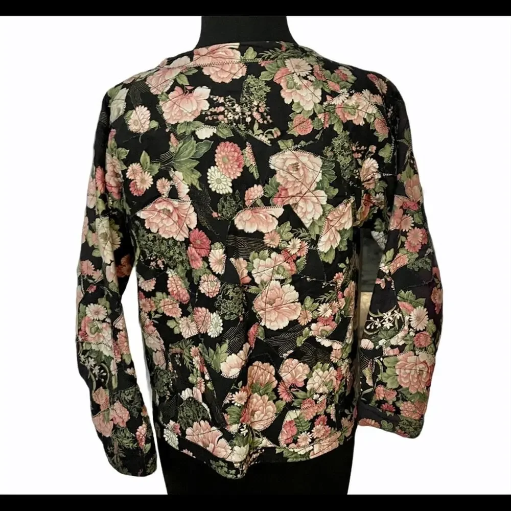 Vtg Quilted Cottagecore Fairy Grunge Relaxed Floral Jacket Small Dark Romantic